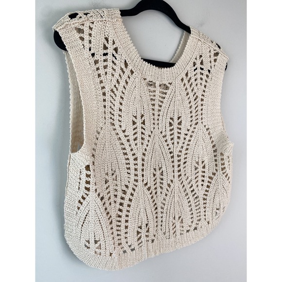Zara Womens Crochet Crop Tank Top L Cream Vest Coastal Boho Open Knit Festival - Picture 6 of 8